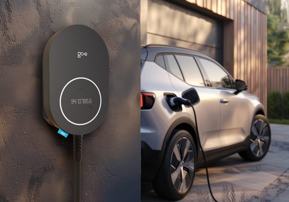 Generative AI, EV Power supply for electric car portable charging station near the house, home garage station